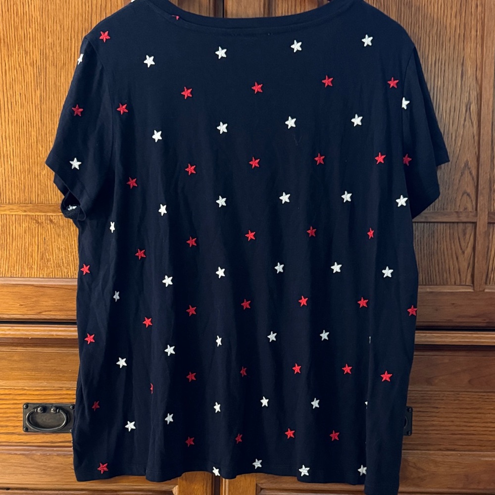 For the Republic Patriotic V-neck Short Sleeve Tee Embroidered Stars USA America - Picture 3 of 7
